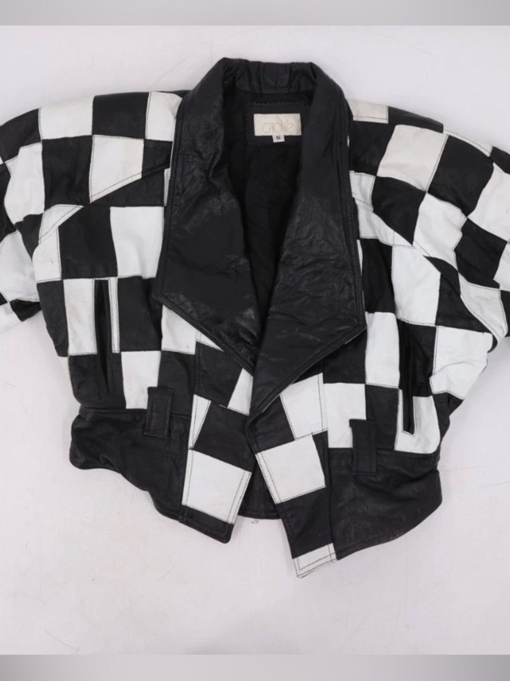 Cache Black & White Checkerboard Leather Jacket - Women's